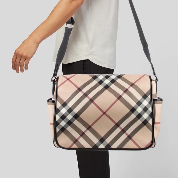 Burberry Handbags - BURBERRY L Large Nova Check Plaid Black Patent Leather Messenger Laptop Bag